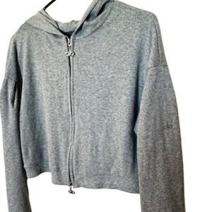 Alo Yoga Ribbed Cropped Heathered Gray Full Zip Hooded Jacket M
